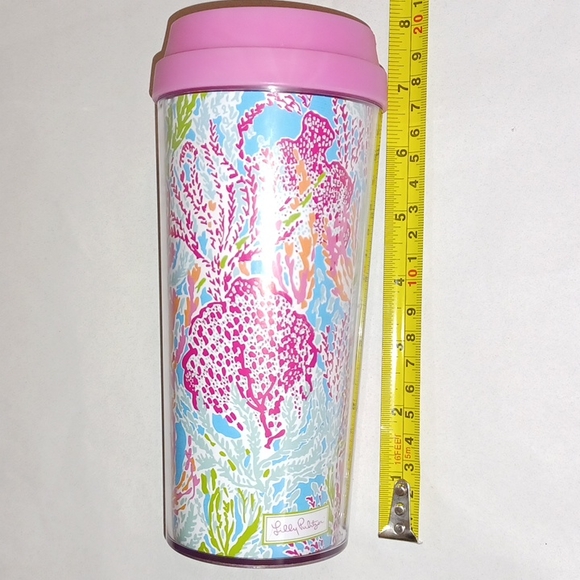 Lilly Pulitzer Let's Cha Cha multi print Summer 2013 pink lid 16 oz Travel mug - Picture 6 of 17